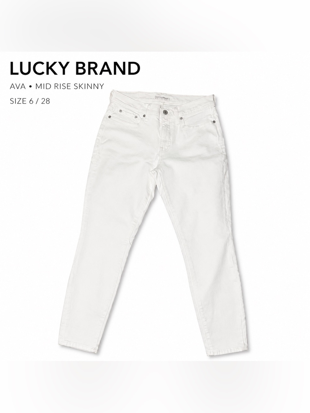 Lucky Brand Ava White Mid Rise Skinny Jeans Women’s Size 6/28 Stretch